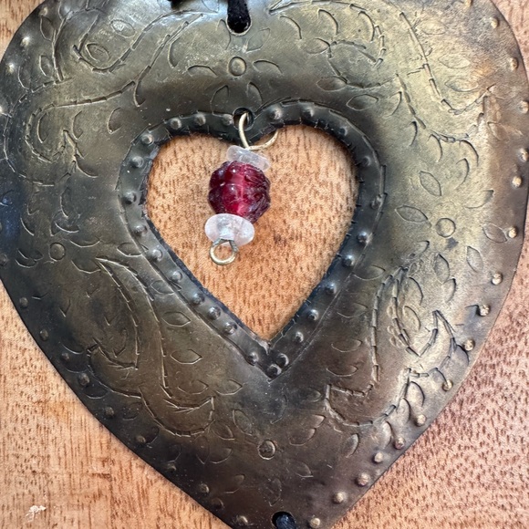 Handcrafted Simple Heart Hanging with Beads & Bell - Rustic Boho Wall - Picture 8 of 11